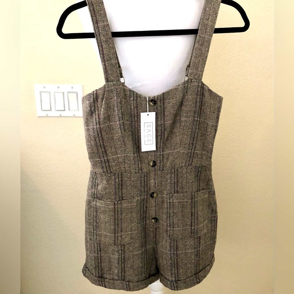 Sage Women's Plaid Grayish/Brown Shorts Jumpsuit